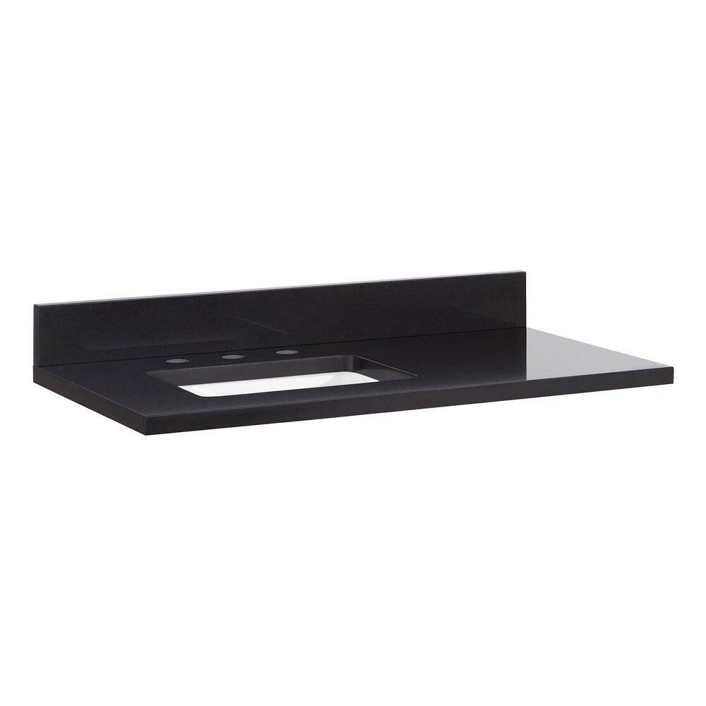 42 in. W x 22 in. D Engineered Stone Marble Rectangular Single Sink Bathroom Vanity Top w/ Backsplash and Basin in Black price history on PriceWatchPro