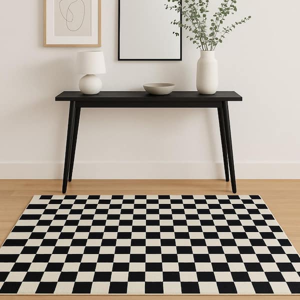 4 ft. x 6 ft. Black And White Checkered Area Rug