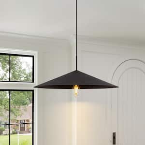 25.6 in. 1-Light Black Oversized Pendant Light Fixture with Metal Shade