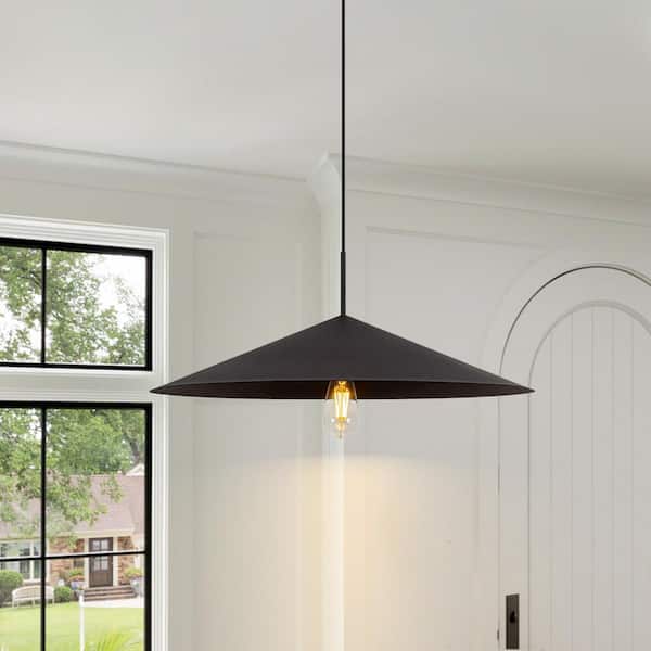 LLHZSY 25.6 in. 1-Light Black Oversized Pendant Light Fixture with Metal Shade