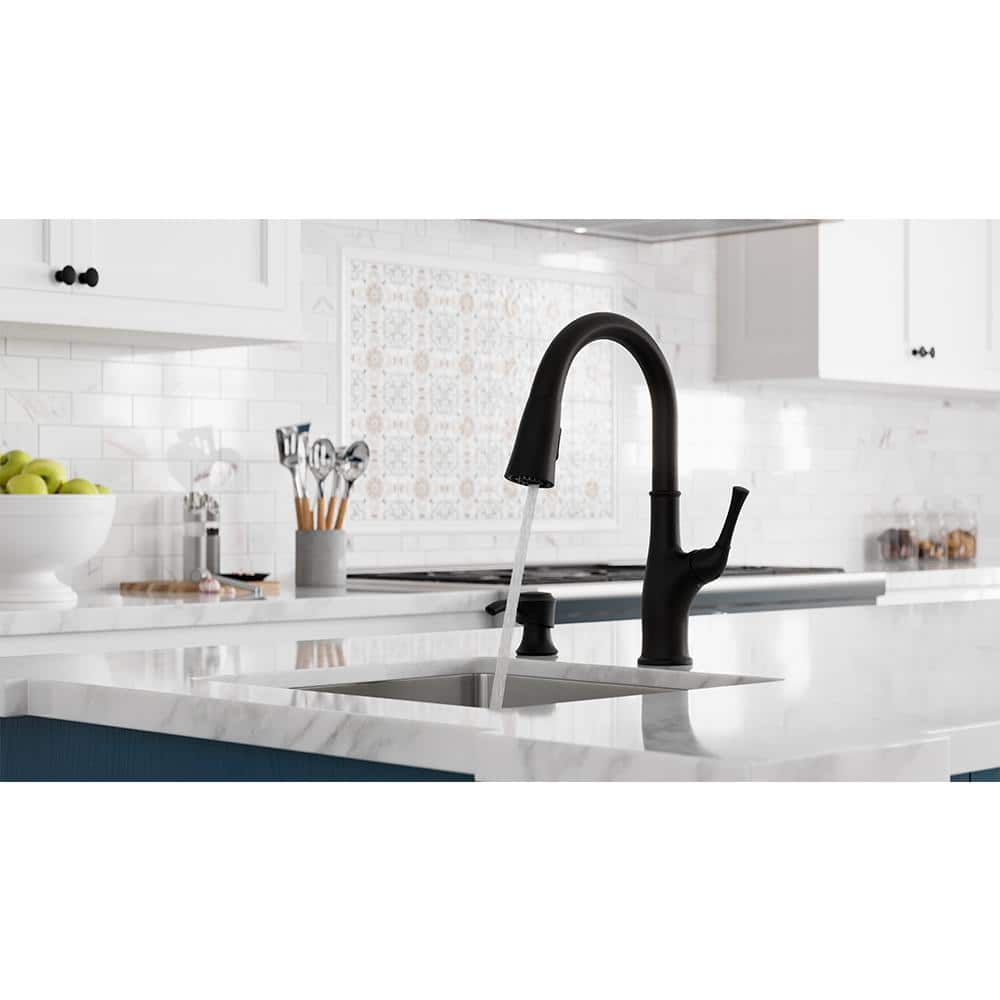 Alderwood Matte Black High-Arc Kitchen Faucet with Pull-Out Spray