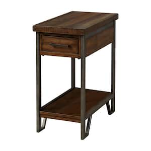 Chadbourn 12 in. Oak Rectangle Wood Side Table with 1-Drawer