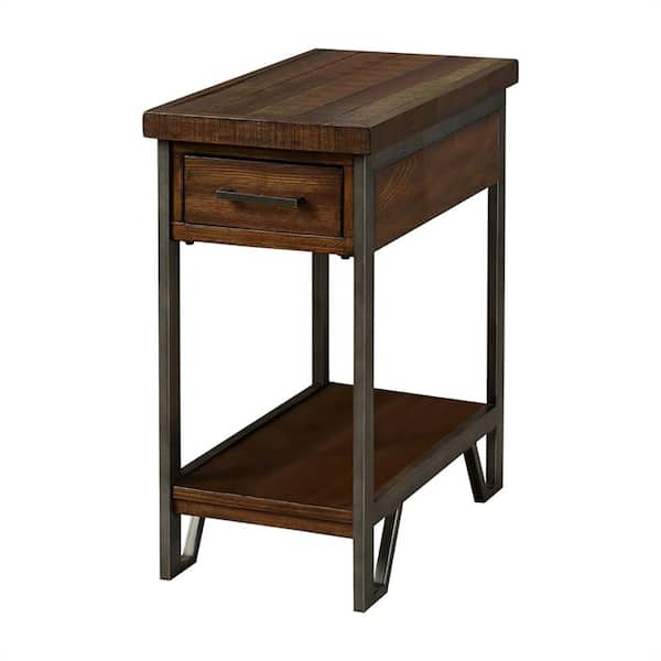 Furniture of America Chadbourn 12 in. Oak Rectangle Wood Side Table with 1-Drawer