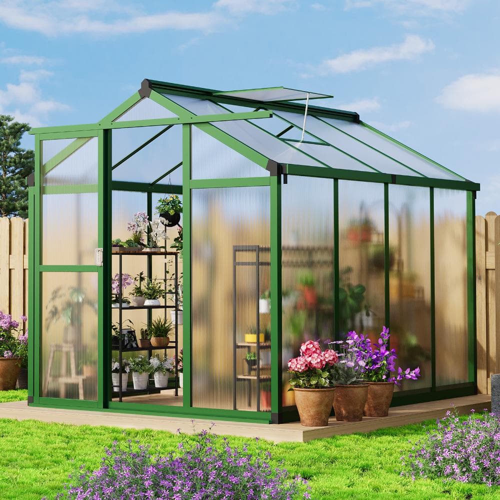 6x8FT Heavy Duty Walk-In Polycarbonate Greenhouse Aluminum Frame, Adjustable Roof Vent, Green price history on PriceWatchPro