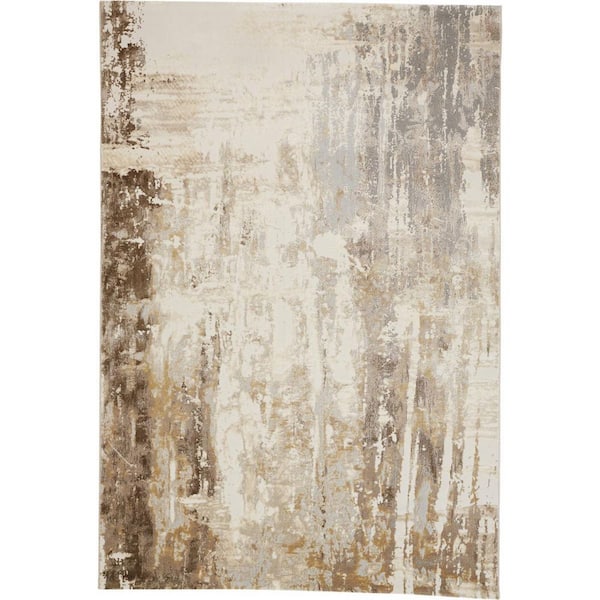 HomeRoots Tan, Ivory Abstract 2 ft. x 8 ft. Area Rug