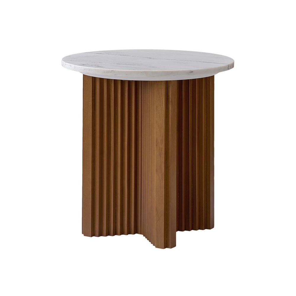 Liena Modern Minimalistic 19.75 in. Round Walnut Marble-Top End Table - thumbnail 3
