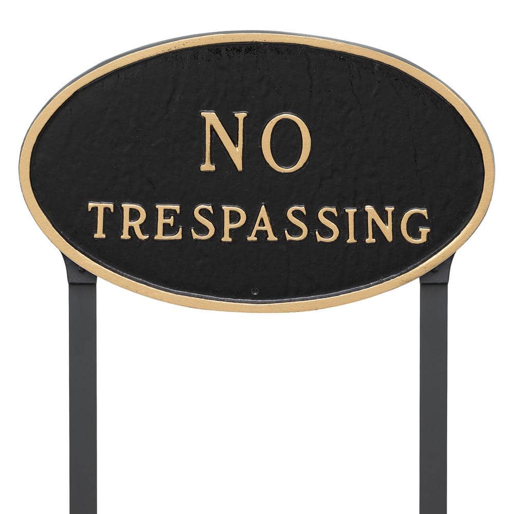 10 in. x 18 in. Large Oval No Trespassing Statement Plaque Sign with 23 in. Lawn Stakes, Black with Gold Lettering price history on PriceWatchPro
