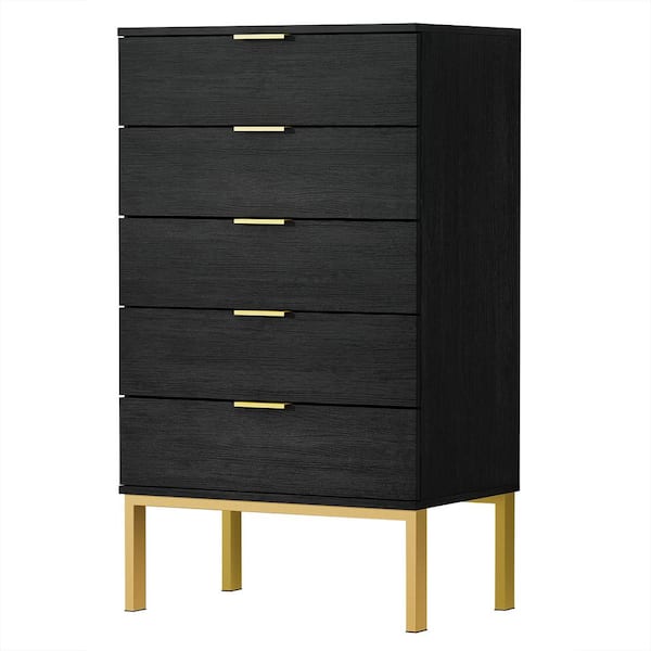 Fufu Gaga 5 Drawer Black Wood Chest Of, Wooden Decorative Chest Drawers Tall