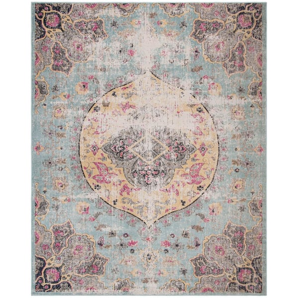 Montage Blue/Multi 9 ft. x 12 ft. Distressed Medallion Indoor/Outdoor Area Rug