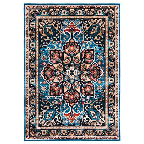 SAFAVIEH Riviera Blue/Black 8 ft. x 10 ft. Machine Washable Medallion Border Area Rug