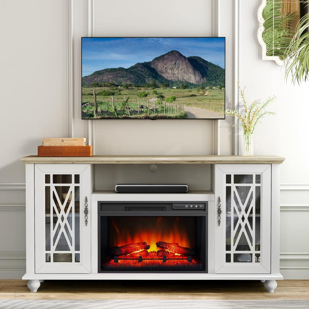 ホワイトストーブ クリスタルデジタルディスプレイ FESTIVO 62 in. Freestanding Electric Fireplace TV Stand in White