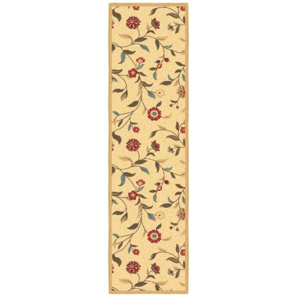 Beige Floral Non-Slip Synthetic Runner Rug 1'10" x 7'