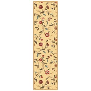 Ottohome Collection Non-Slip Rubberback Floral Leaves 2x7 Indoor Runner Rug, 1 ft. 10 in. x 7 ft., Beige