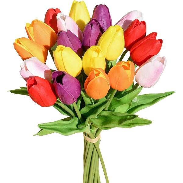 13.5 in Artificial Tulips 20 Stems Multi-Colored PU Faux Flowers