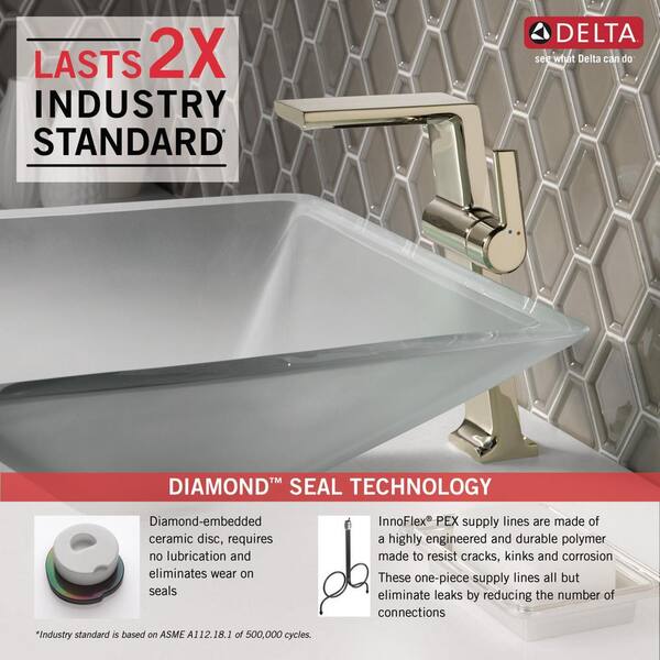 Delta Pivotal Single Hole Single Handle Vessel Bathroom Faucet In Polished Nickel 799 Pn Dst The Home Depot