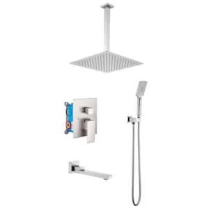12 in. Shower Head Single Handle 3-Spray Tub and Shower Faucet 1.8 GPM in. Brushed Nickel (Valve Included)