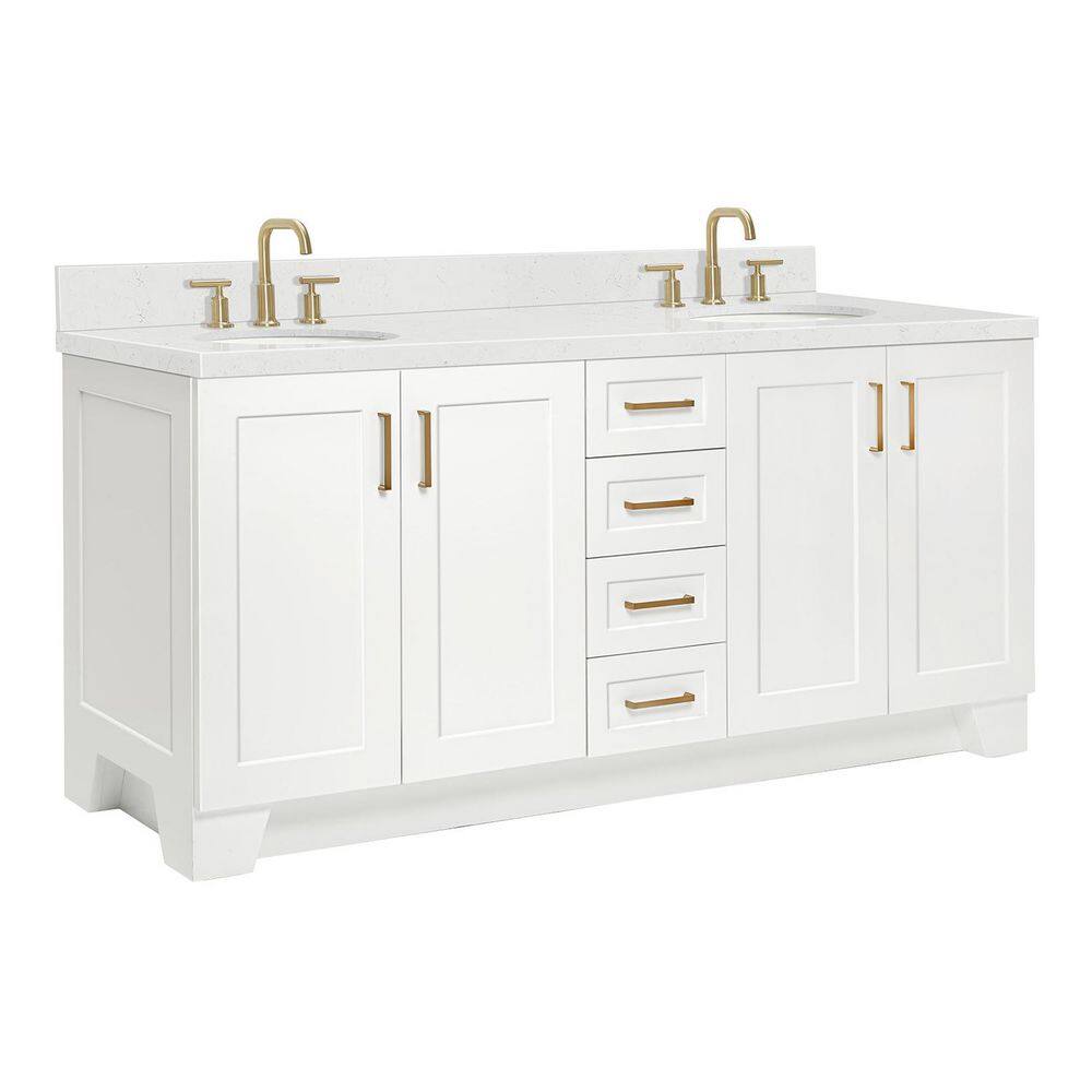 Taylor 72" White Freestanding Double Basin Vanity with Gold Hardware