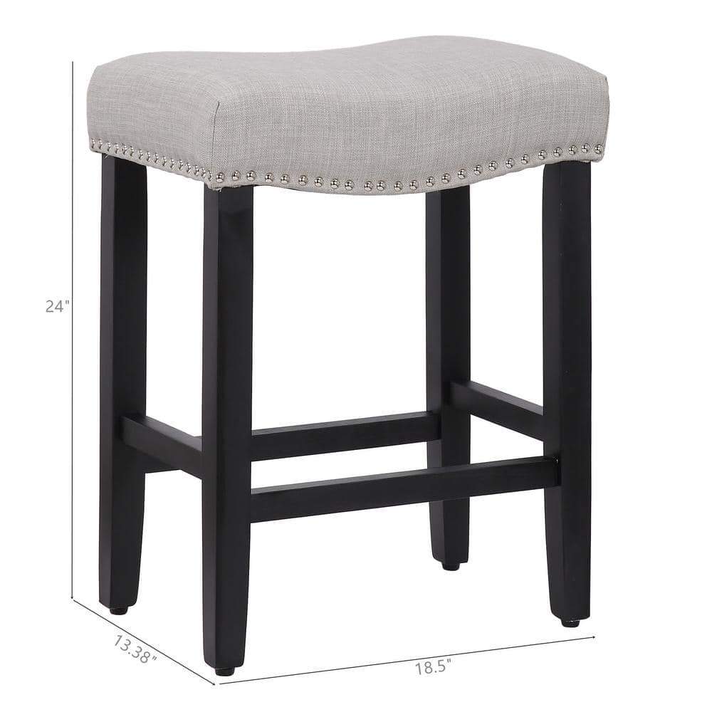 24" Black and Gray Upholstered Saddle Wood Counter Stool