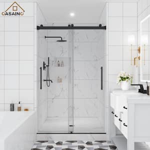 44-48 in. W x 76 in. H Double Sliding Frameless Shower Door in Matte Black with Clear Glass