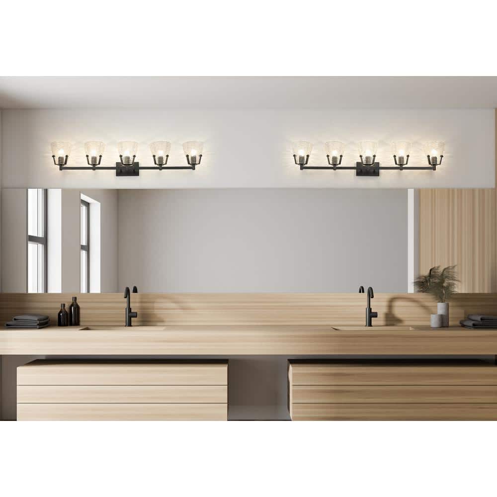 Matte Black 5-Light Vanity with Hand-Blown Glass Shades