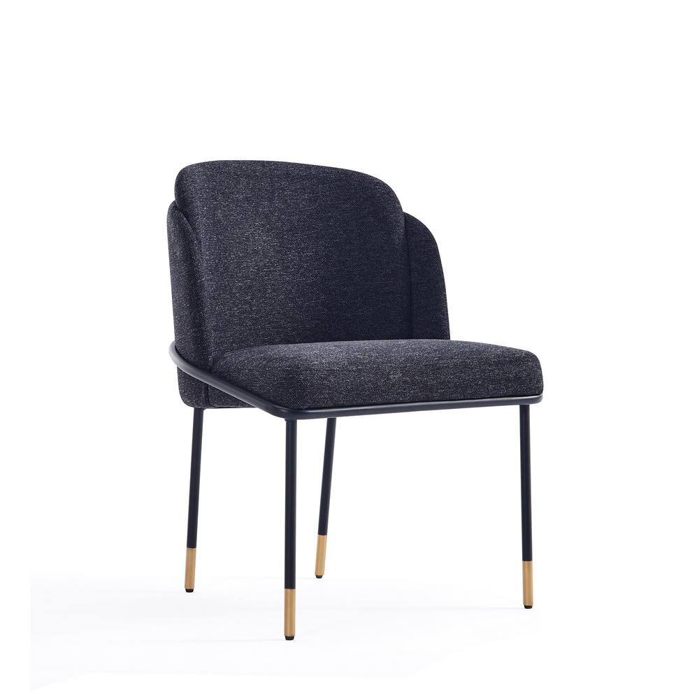 High Back Black Linen Upholstered Metal Side Chair
