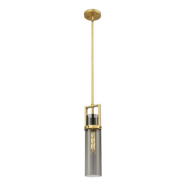 Innovations Utopia 100-Watt 1 Light Brushed Brass Shaded Pendant Light with Tinted glass Tinted Glass Shade