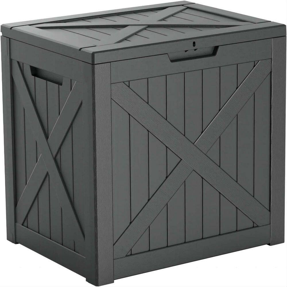 32 Gal. Light Brown Wood Grain Resin Deck Box with Lockable Lid Weatherproof Rustproof price history on PriceWatchPro