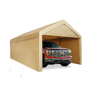 10 ft. D x 20 ft. W x 9 ft. H Khaki Roof Heavy Duty Portable Metal Carport Garage Tent