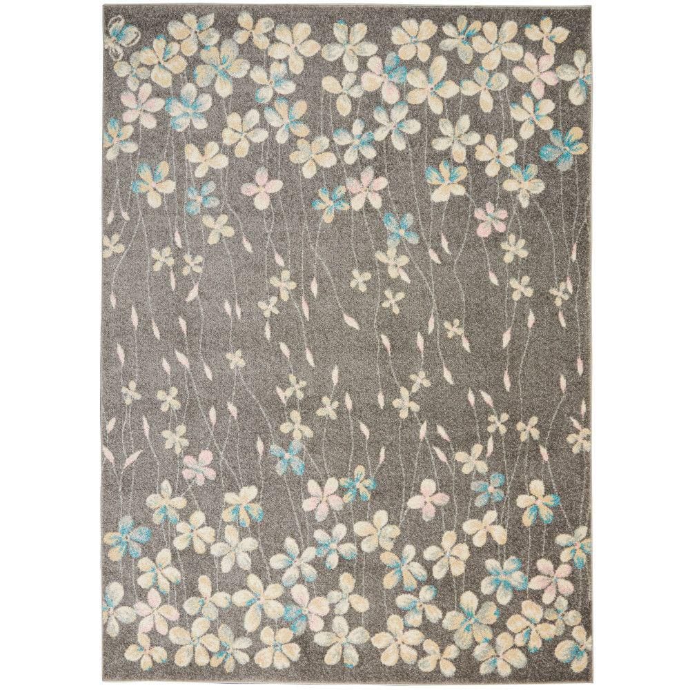 Nourison Tranquil Grey/Beige 5 ft. x 7 ft. Floral Modern Area Rug ...