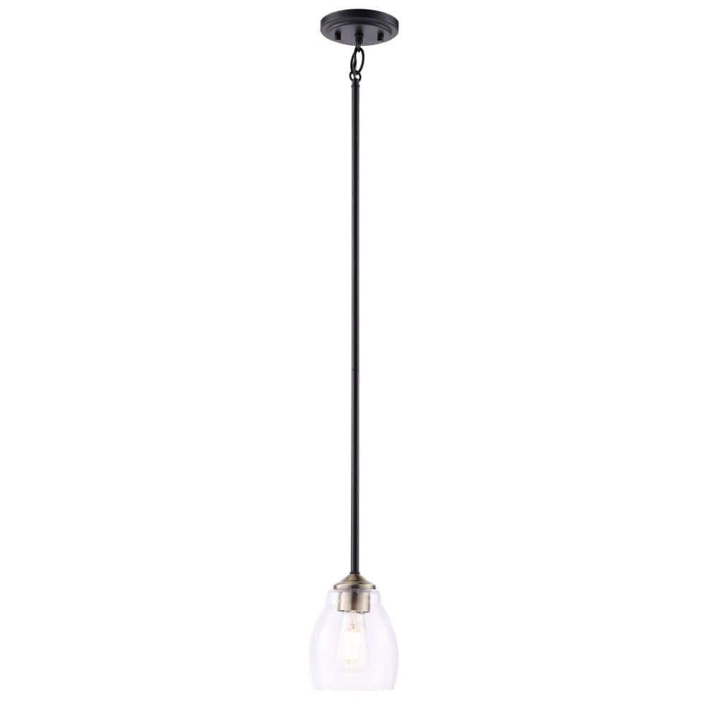 Winsley Mini Pendant in Coal and Stained Brass with Clear Seeded Glass