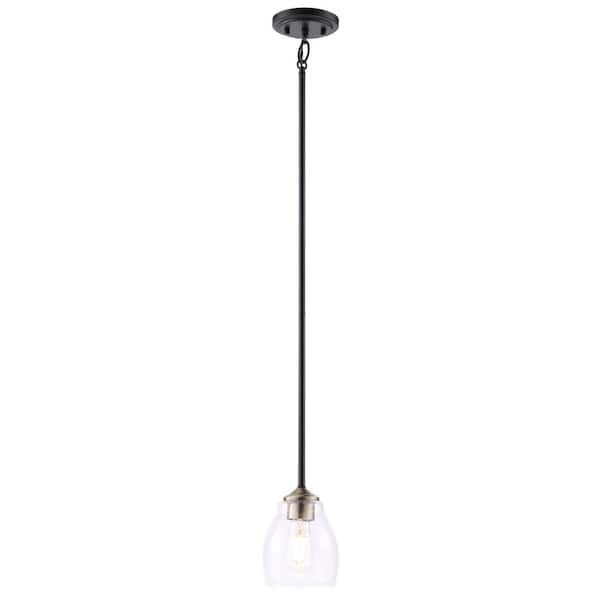 Minka Lavery Winsley 1-Light Black and Stained Brass Bell Mini-Pendant with Clear Seeded Glass Shade