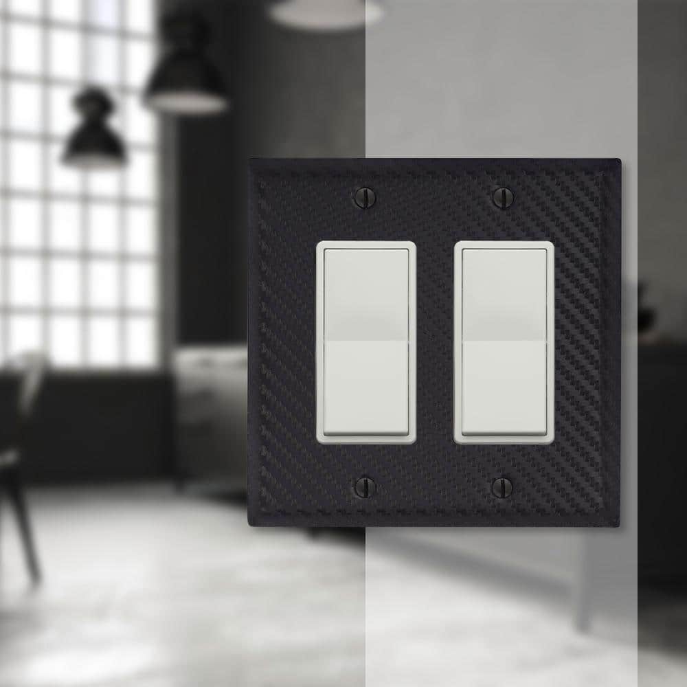 Black Carbon Fiber Double Rocker Steel Wall Plate