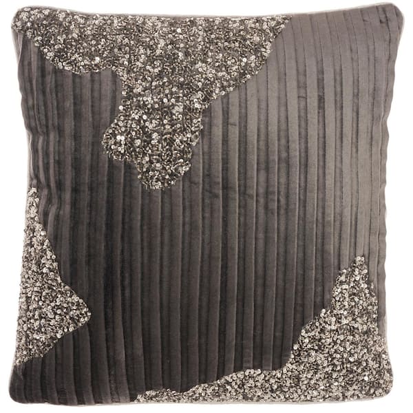 Mina Victory Sofia Charcoal Pewter Abstract 18 in. x 18 in. Throw Pillow