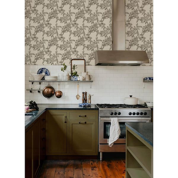 Gerty Black Fruit Toile Wallpaper Sample