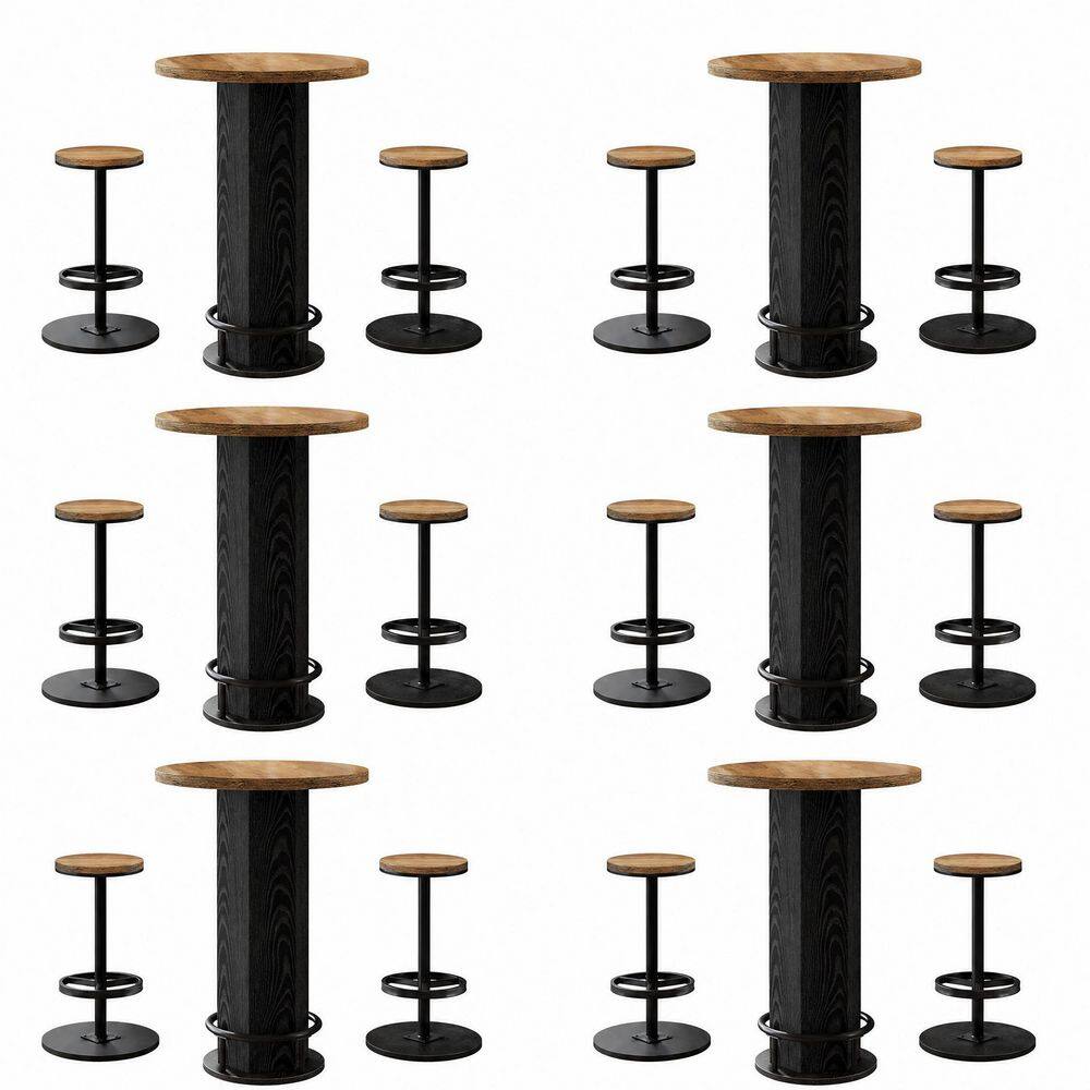 "Kearsten Brown / Black 37.8"" H 3 Piece Round Wood Bar Table Set of 6" price history on PriceWatchPro