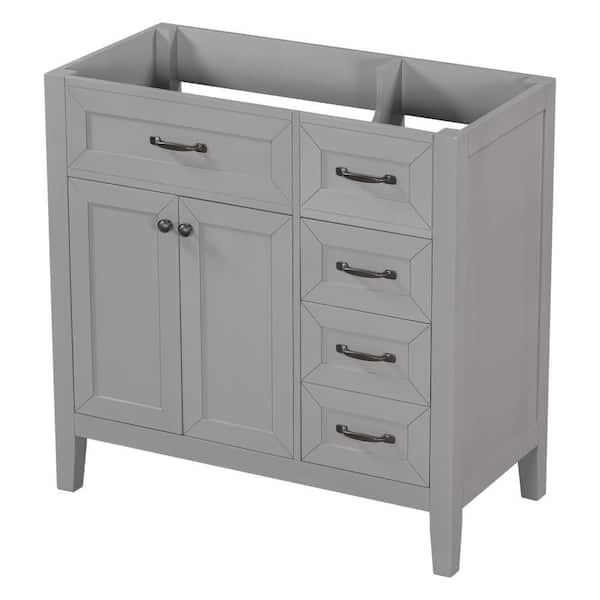 35.5 in. W x 17.7 in. D x 35 in. H Bath Vanity Cabinet without Top in Gray with 2 Doors and 3 Drawers