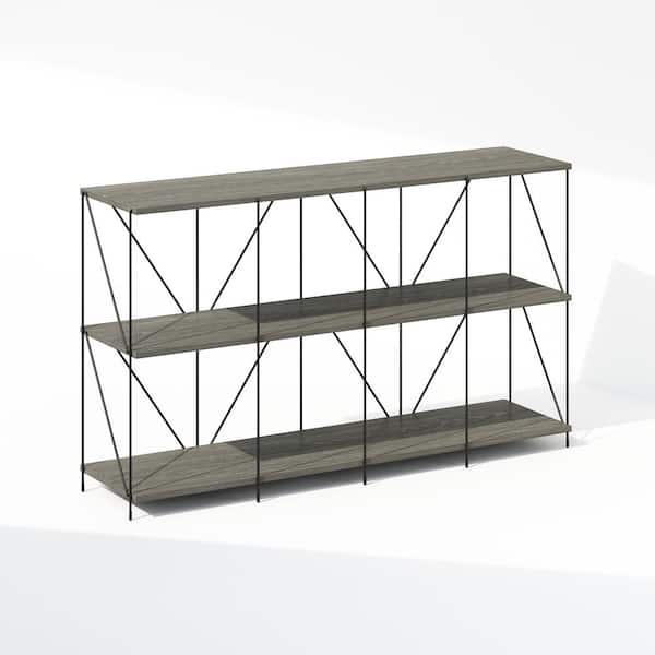 Furinno Wire 27.95 in. Tall Finn Oak Wood 4-Shelf Metal Frame Bookcase