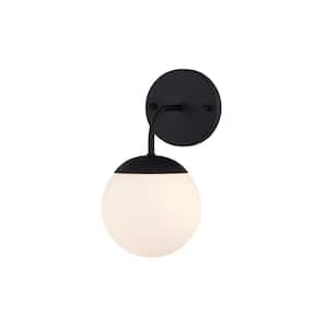 Cresent 8 in. 1-Light Matte Black Wall Sconce with Frosted Opal Glass Shade