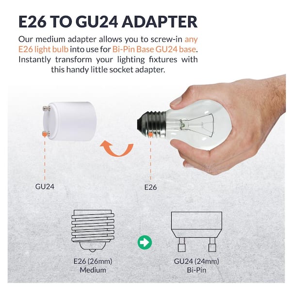 Zelta GU24 to E26 Bulb Adapter Converts GU24 Pin Base Fixture to E26/E27 Standard Screw-in Socket Packs of 3