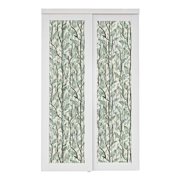 ARK DESIGN 48 in. x 80 in. 1-Lite Tempered Frosted Glass White Finished Solid Core Sliding Door with Sticker and Hardware