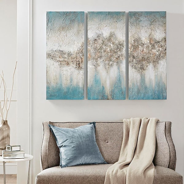 3-piece Unframed Abstract Hand Painted Heavily Embellished Canvas Wall Art 35 in. x 45 in.