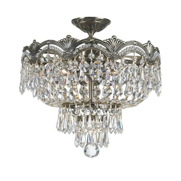Crystorama Majestic 14 in. 3-Light Historic Brass Flush Mount
