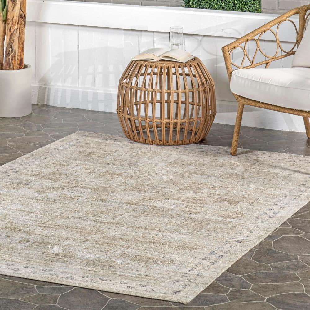 Aine Beige Geometric Machine Washable Indoor/Outdoor Rug