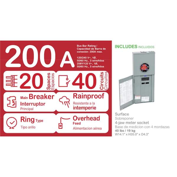 Homeline 200 Amp 20-Space 40-Circuit Outdoor Ring-Type Overhead Main Breaker CSED