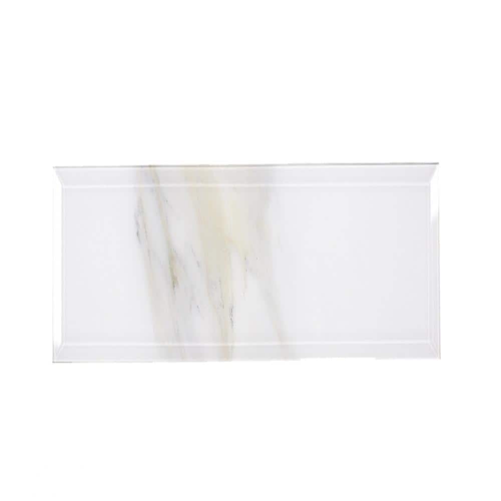 Nature Calacatta White 4 in. x 16 in. Beveled Marble Look Glossy Glass Subway Wall Tile (8 sq. ft./Case) price history on PriceWatchPro