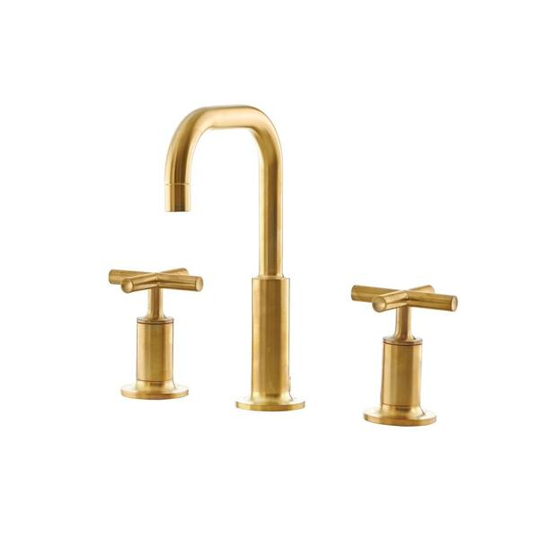KOHLER - Purist 8 in. Widespread 2-Handle Mid-Arc Bathroom Faucet in Vibrant Modern Brushed Gold