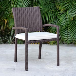 Liberty Brown Patio Dining Armchair Set with Off-White Cushions (4-Piece)