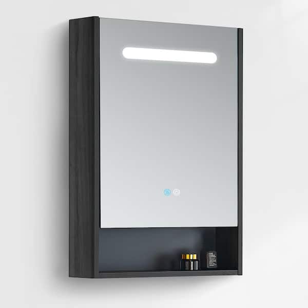 Getpro 21 in. W x 29.5 in. H Rectangular Black Wood Surface Mount Medicine Cabinet with Mirror and LED Light