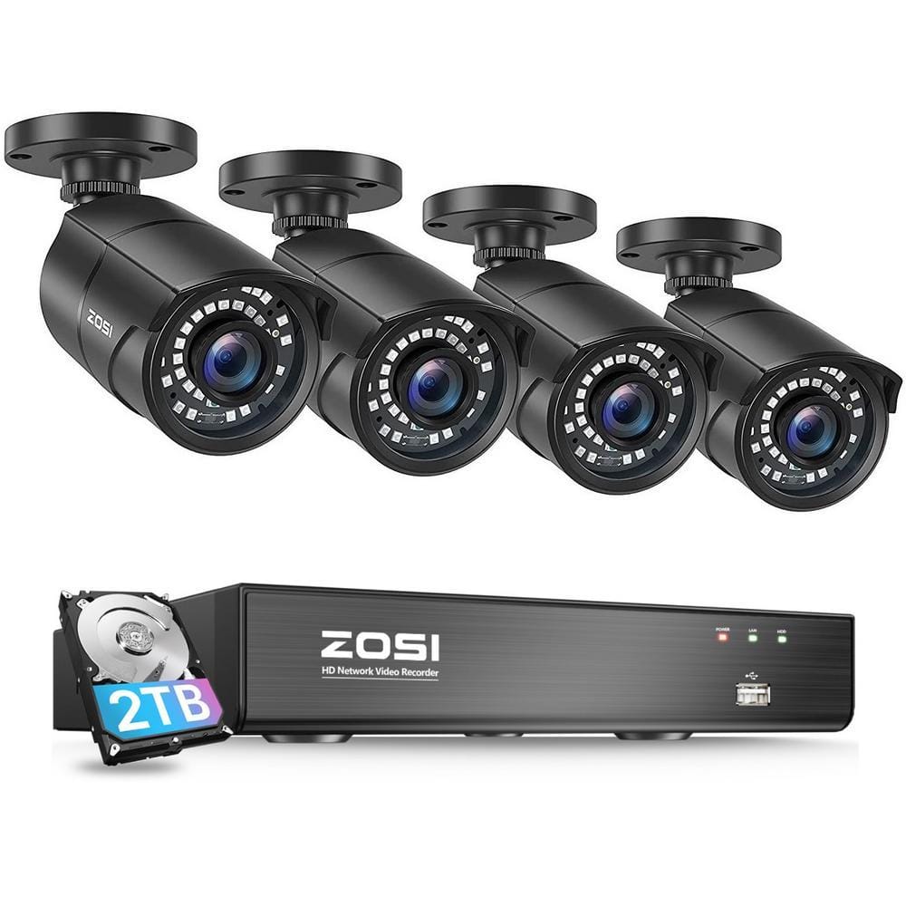 4K 8-Channel POE 2TB NVR Security Camera System with 4-Wired 5MP Outdoor Bullet Cameras, 2-Way Audio