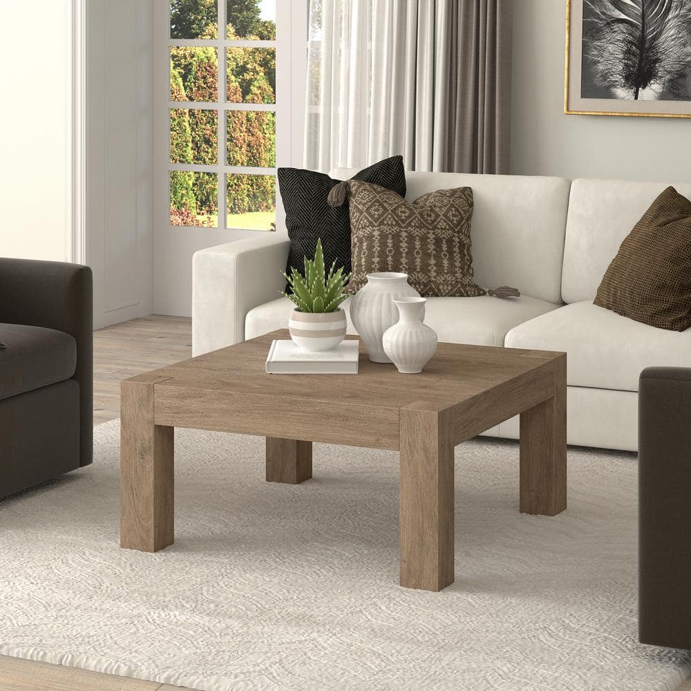 Antiqued Gray Oak Square MDF Coffee Table, 34 Inch